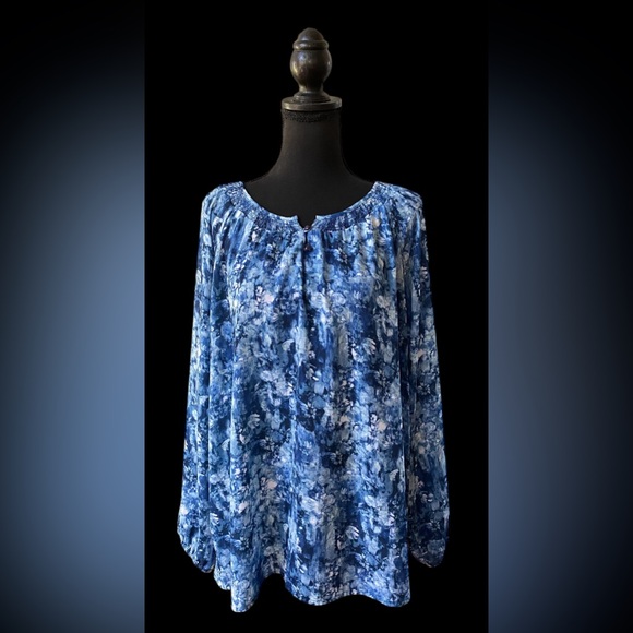 CJ. Banks: Blue Boho Peasant Style Blouse - Picture 3 of 16